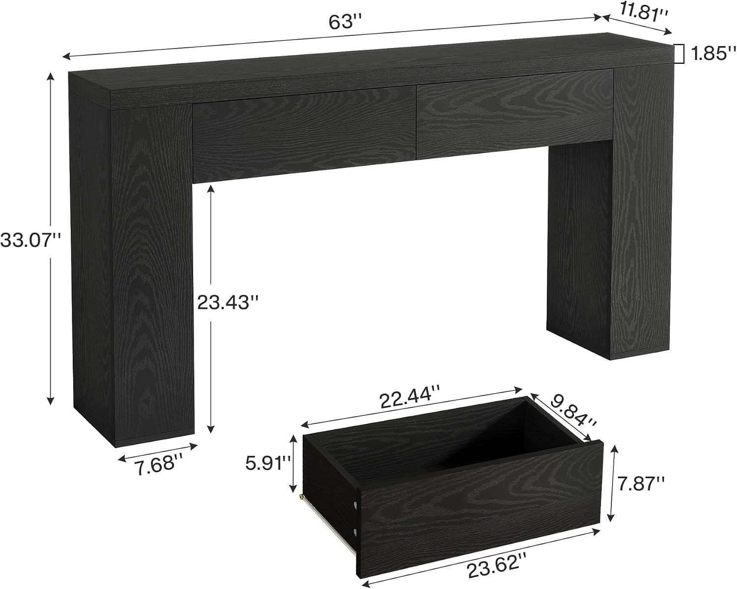 Tribesigns 63-Inch Wooden Console Table with 2 Hidden Drawers, Farmhouse Rustic Brown Sofa Table for Living Room, Hallway, Entrance, Foyer, Easy Assembly (Black)