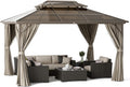 VINGLI 10'x13' Hardtop Gazebo, Aluminum Frame Permanent Pavilion with Curtains and Netting, Outdoor Gazebo, Double Polycarbonate Roof Canopy, for Gardens, Patios, Lawns
