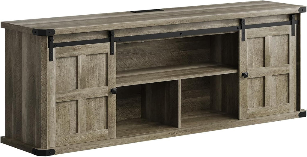 GarveeHome 70' Farmhouse TV Stand for 75 Inch TVs, Modern Entertainment Center with Sliding Barn Doors, Modern Media TV Console Table, Wood Long TV Stand for Living Room
