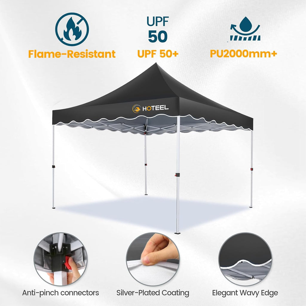 HOTEEL 10×10 Pop Up Canopy with 4 Sidewalls, UV 50+ and Waterproof 10×10 Canopy Event Tent, Thickened Frame, Space Easy Outdoor Pop Up Canopy for Vendor, Beaches, Events, Market (Black)
