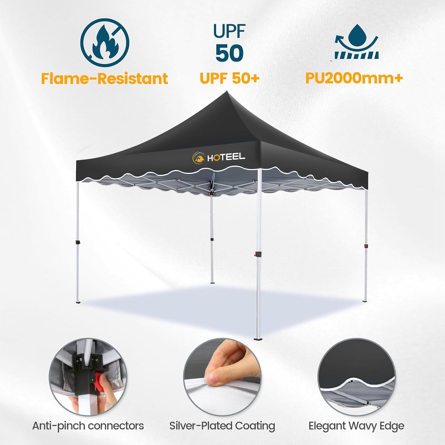 HOTEEL 10×10 Pop Up Canopy with 4 Sidewalls, UV 50+ and Waterproof 10×10 Canopy Event Tent, Thickened Frame, Space Easy Outdoor Pop Up Canopy for Vendor, Beaches, Events, Market (Black)