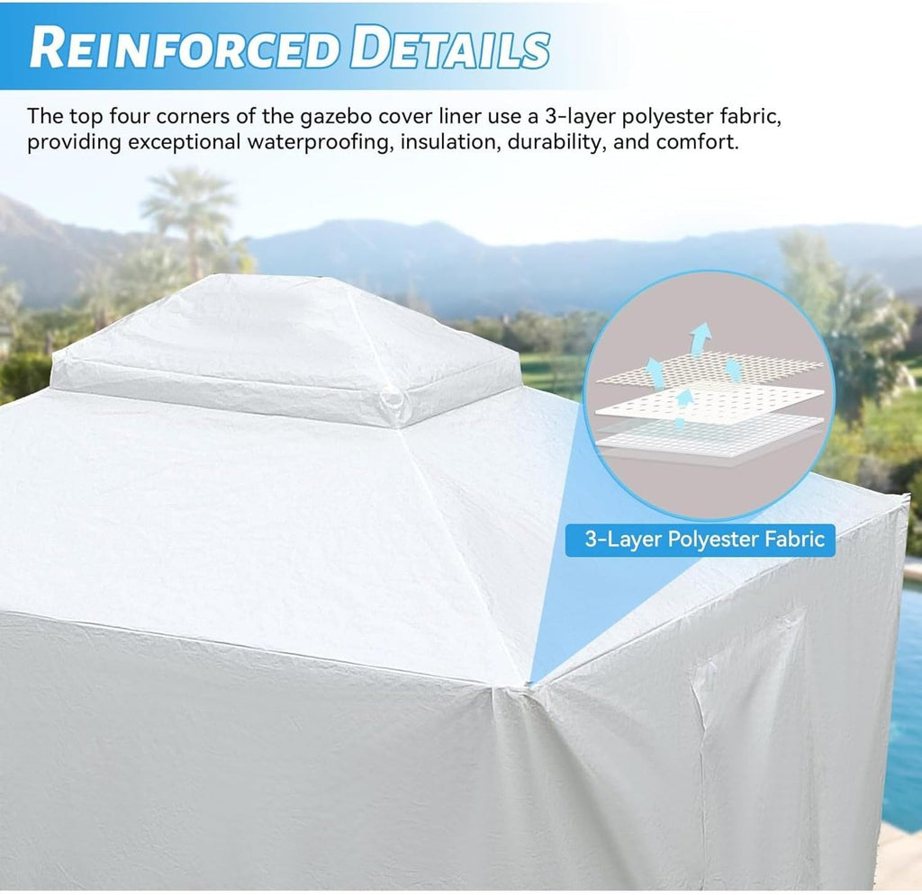 10'X12' Gazebo Cover for Hardtop Gazebos, Outdoor Universal Winter Gazebo Cover with Sidewalls and Mesh Windows, All Season Waterproof Enclosed Gazebo Cover, White