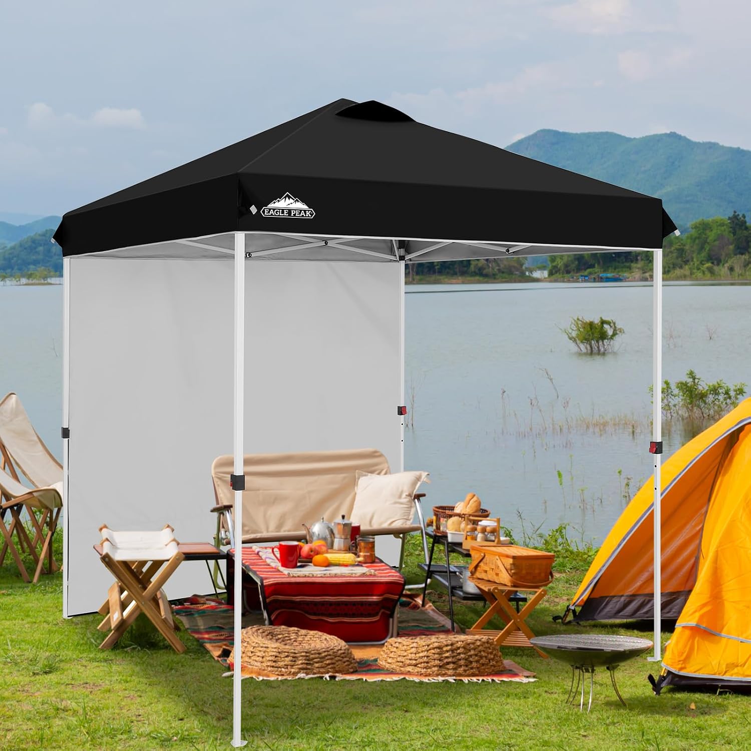 EAGLE PEAK Commercial Canopy 6.6x6.6 Pop Up Canopy Tent with 1 Sidewall, Easy Setup Heavy Duty Instant Event Shelter for Vendors & Markets, Outdoor Sun Shade, Black