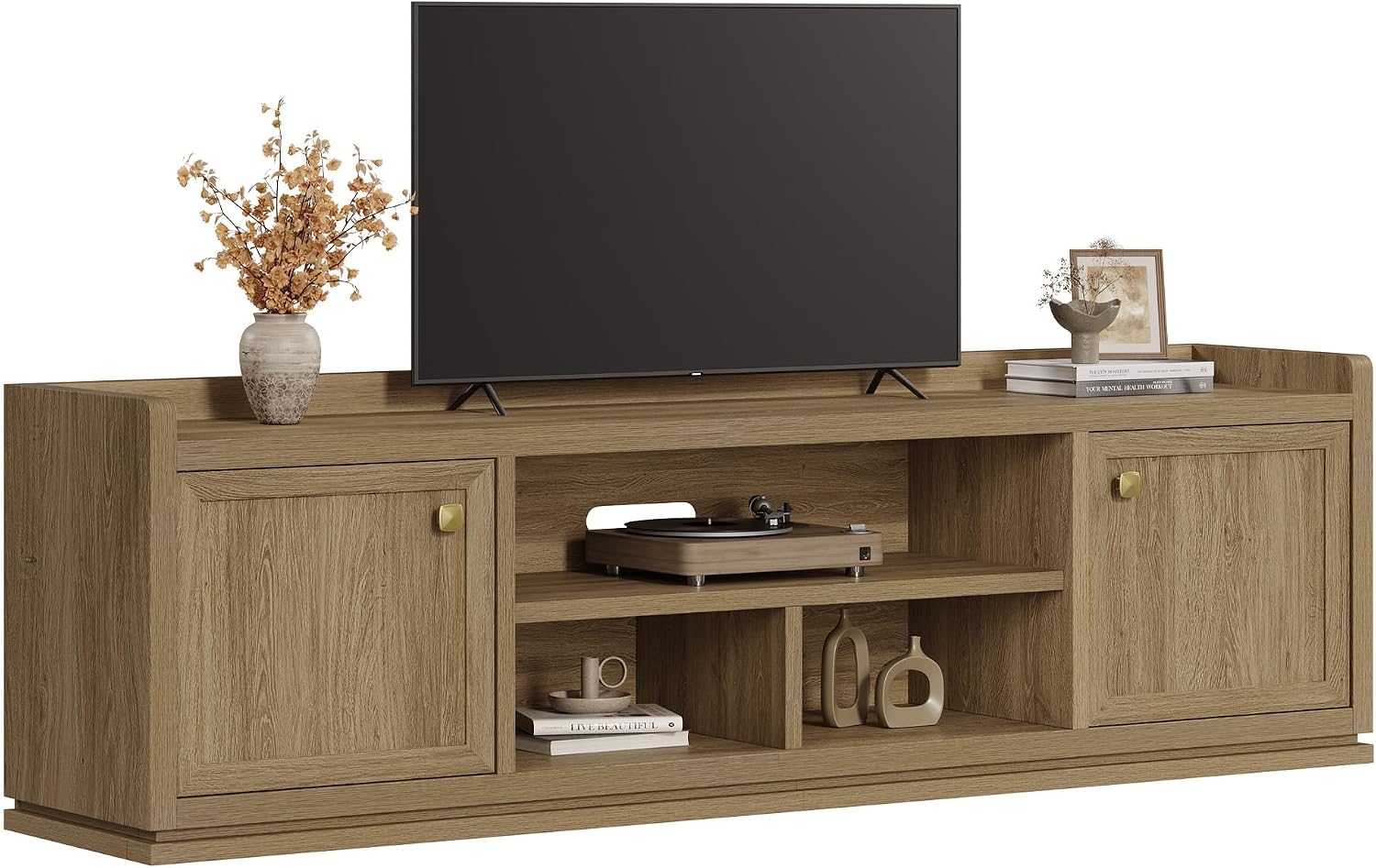 SICOTAS TV Stand Entertainment Center - 67' TV Console for Living Room Modern TV Stand for Bedroom, Media Console with Shelf and Cabinet, Entertainment Stand for TVs up to 65 75 Inch(Brown Oak)