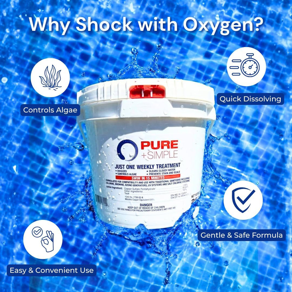 Pure + Simple All-in-One Pool Shock & Clarifier - Algaecide for Swimming Pools - Fast-Acting Once Weekly Treatment for In-Ground & Above-Ground Pools - Swim in 15 Minutes (25 lbs)