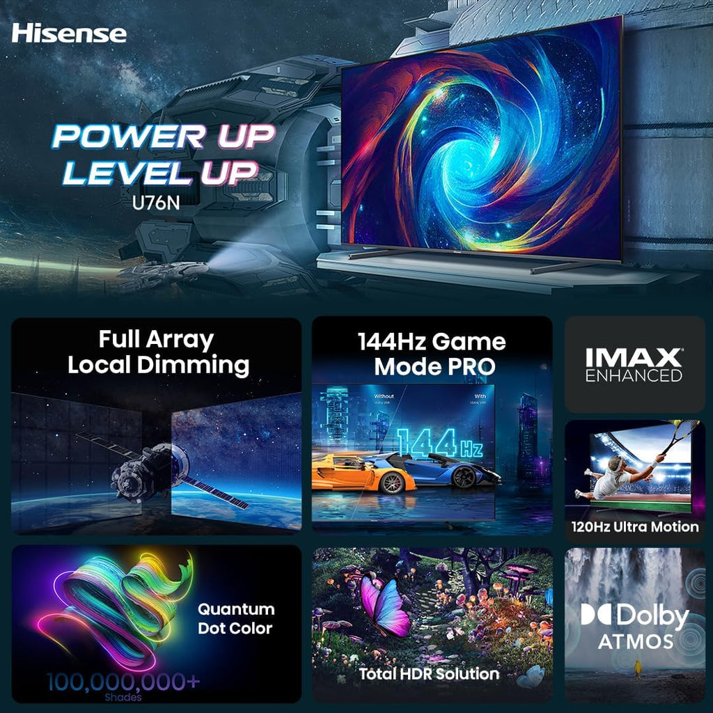 Hisense 100-Inch Class U7 Series ULED 4K UHD Google Smart TV (100U76N, 2024 Model) - QLED, Native 144Hz, Motion Rate 480, Dolby Vision, Full Array Local Dimming, Game Mode Pro, Alexa Compatibility