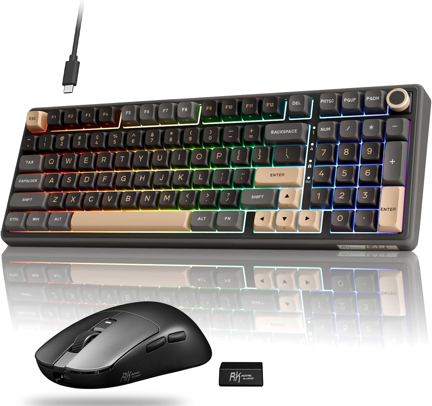 RK ROYAL KLUDGE R98 Pro Wired Mechanical Keyboard and RK M3 Wireless Mouse Combo, Creamy Hot Swappable RGB Gaming Keyboard Black, 47G Lightweight 42K DPI Gaming Mouse Black