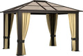 Outsunny 10' x 12' Hardtop Gazebo Canopy with Polycarbonate Roof, Aluminum Frame, Permanent Pavilion Outdoor Gazebo with Netting, for Patio, Garden, Backyard, Deck, Lawn, Black, Beige