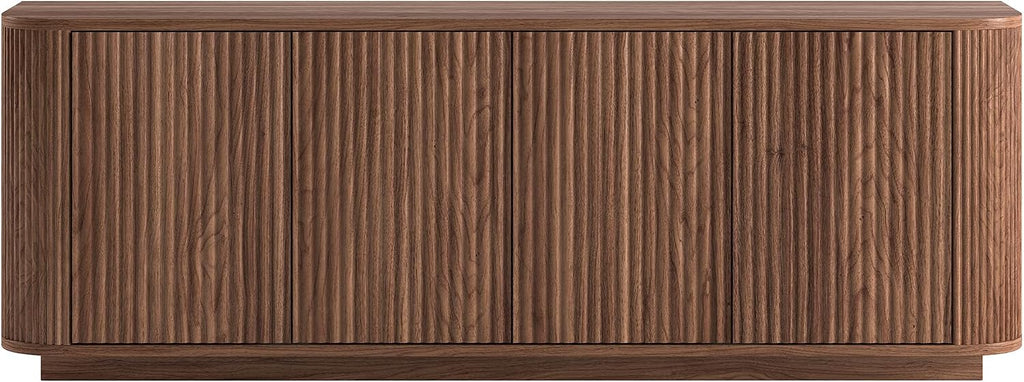 Henn&Hart TV Stand for TVs up to 75'' with 2 Ribbed Storage Cabinets with an Adjustable Shelf for Living Room, Family Room, or Office, Medium Walnut