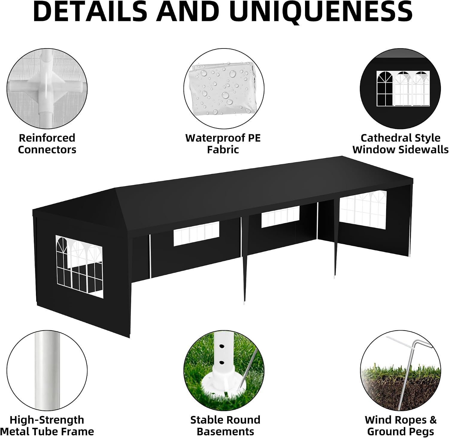 10x30 Party Tent Heavy Duty Outdoor Canopy Tents for Parties with 5 Removable Sidewalls Outside Large Gazebo Shelter Carpas para Fiestas for Backyard Patio Events Wedding BBQ, Black