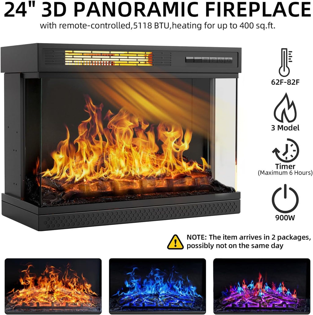 YESHOMY Glass Fireplace TV Stand for TVs up to 65 Inch, Media Entertainment Center with Storage, White Wash