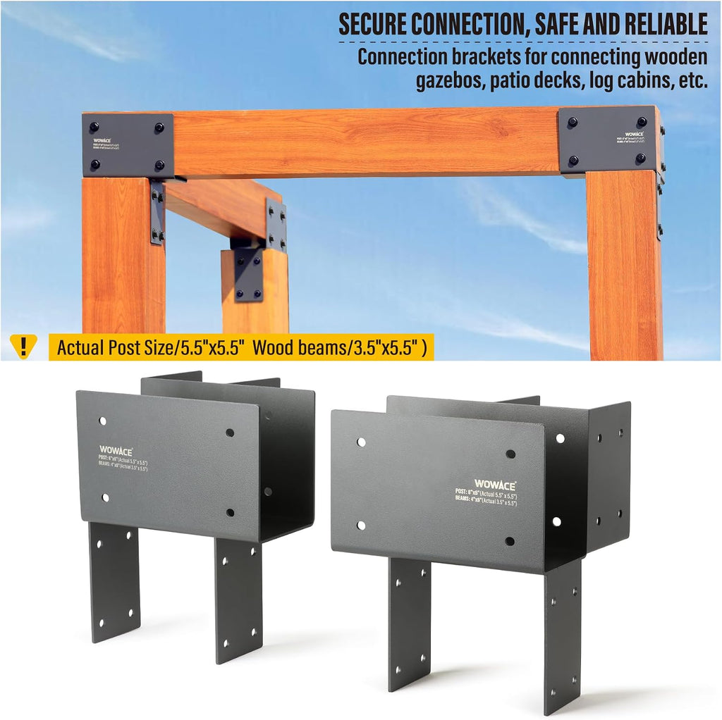 4 Pack 4x6 (Actual 3.5'x5.5') Heavy Duty Stainless Steel Pergola Brackets - Corner Post to Beam Connector for Gazebos, Patio Decks, Porches - Wood Post Cap Tie Bracket (Dark Gray)