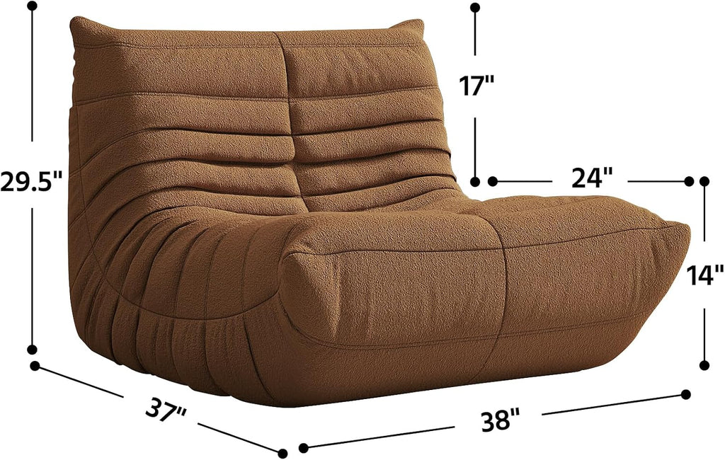 Giant Bean Bag Chair for Adults - Teddy Fleece Fireside Accent Chair with Memory Foam, Comfy Lazy Floor Sofa Couch Boneless Chaise Lounge for Living Room Bedroom Home Theaterr, 1 Seater, Brown