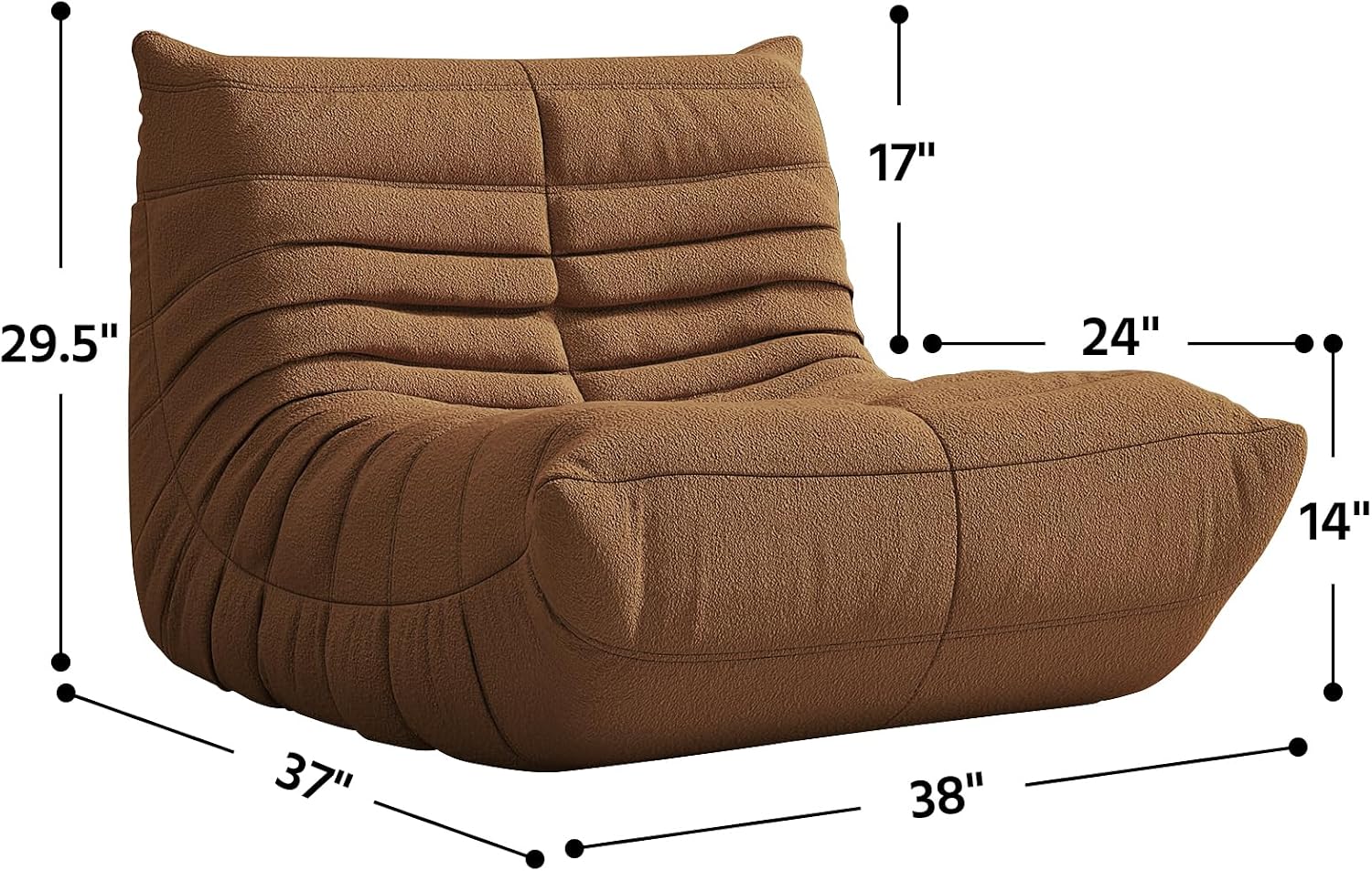 Giant Bean Bag Chair for Adults - Teddy Fleece Fireside Accent Chair with Memory Foam, Comfy Lazy Floor Sofa Couch Boneless Chaise Lounge for Living Room Bedroom Home Theaterr, 1 Seater, Brown