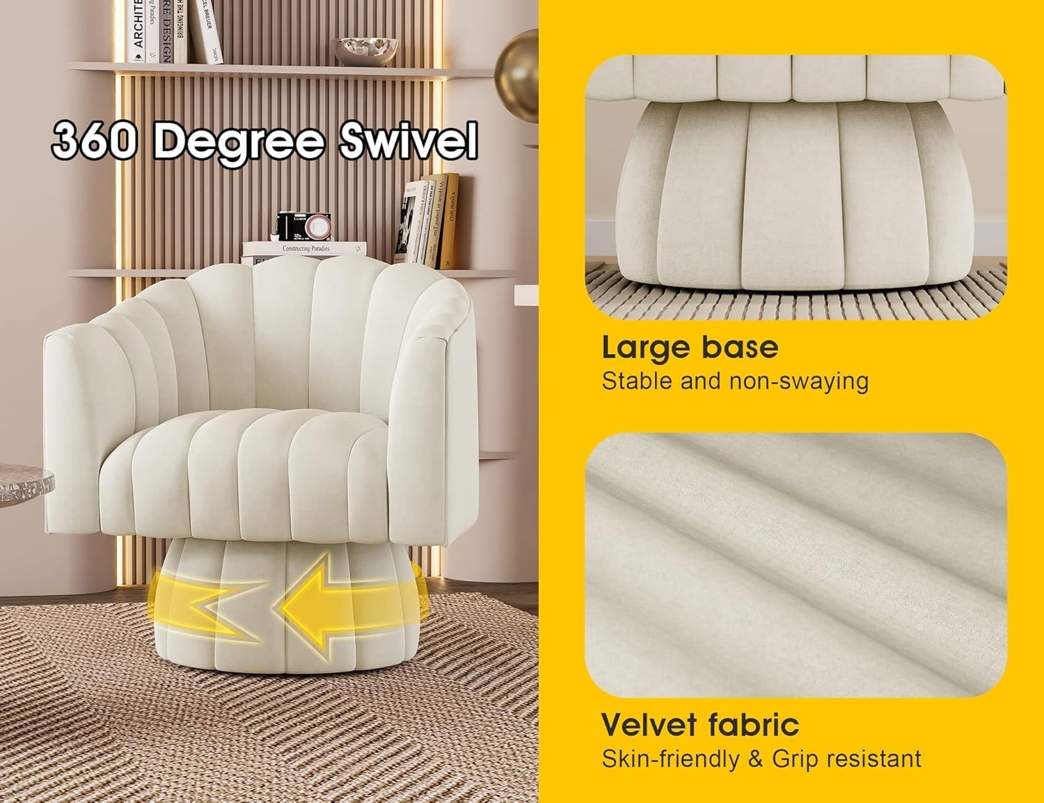 Dewhut Swivel Accent Chair Set of 2, 360° Swivel Barrel Chair with Armrest, Velvet Upholstered Single Sofa Reading Chair for Living Room,Bedroom,Waiting Room(Beige-2)
