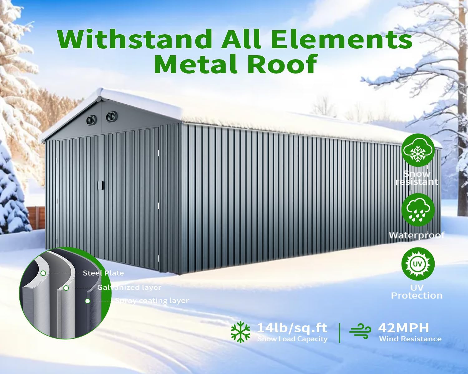 20x13 FT Outdoor Storage Shed, Metal Garage Shed with 2 Lockable Doors, Large Metal Building with 4 Air Vents, Galvanized Steel Prefab Garage Sheds for Car, Truck, Bike, Tool, Dark Gray