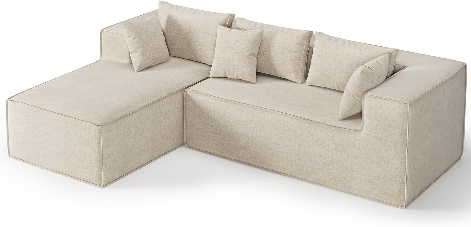 GarveeHome Modular Sectional Couches for Living Room, Cloud Sectional Couch with Deep Seat, 106.7 in Modular L-Shape Sofa with Chaise, Upholstered Couches for Bedroom, Chenille Beige