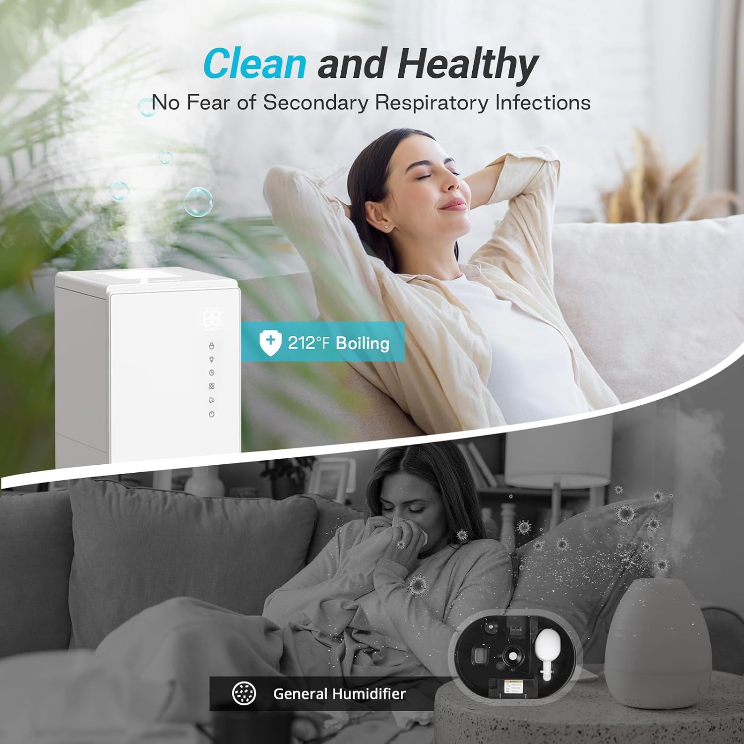 6L Stainless Steel Warm Mist Humidifier with Easy Clean and Warm Steam Function, Healthy Air Mist Humidifiers for Bedroom Living Room, with Sleep Mode and Auto-off Setting