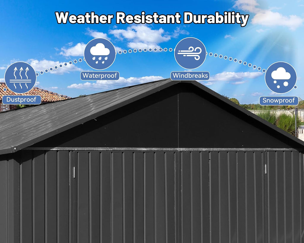 12x15FT Metal Carport, Heavy Duty Metal Garage with 2 Lockable Doors, Metal Steel Storage Shed, Metal Shed, Car Garage, Outdoor Large Garage for RV, Truck & Lawnmower -Dark Grey