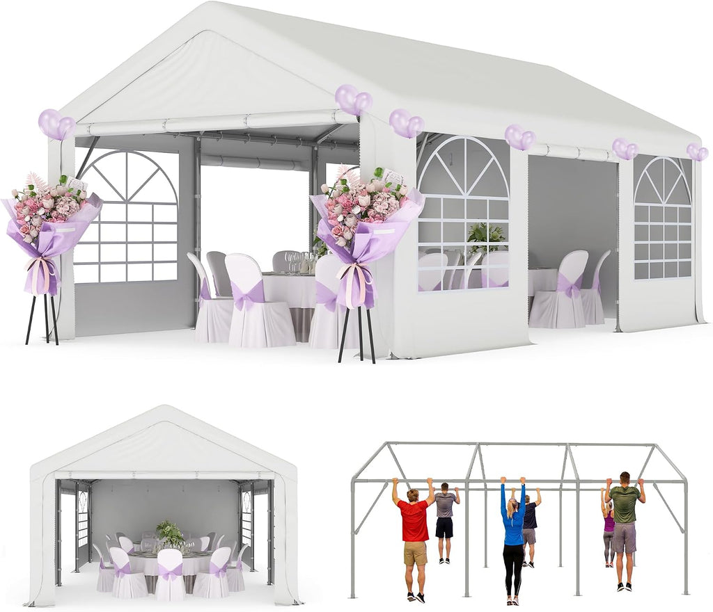 13'x20' Party Tent Heavy Duty, Wedding Tent with Removable Sidewall & 4 Sand Bags, Outdoor Events for Wedding, Birthday Party (13' x 20')