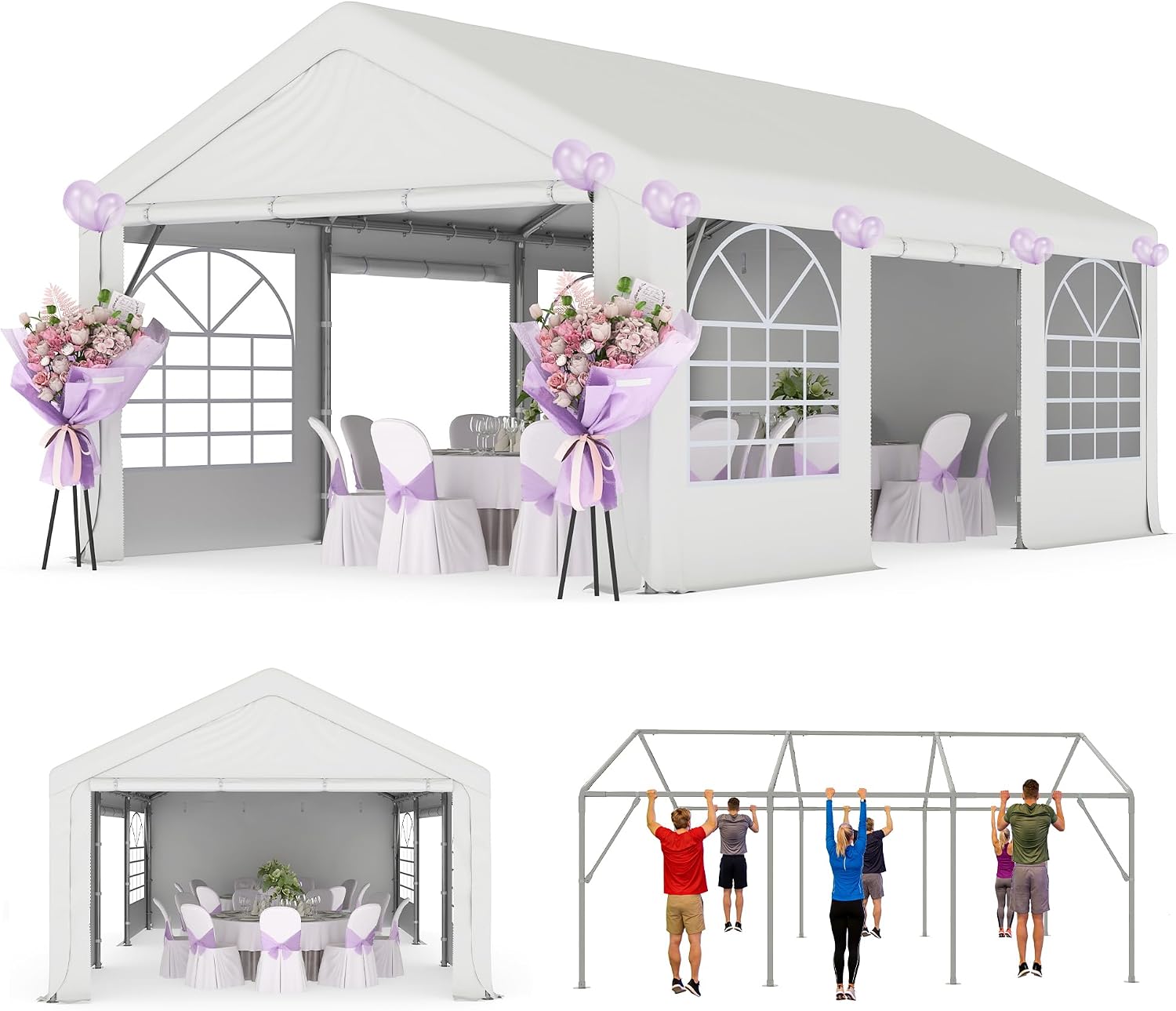 13'x20' Party Tent Heavy Duty, Wedding Tent with Removable Sidewall & 4 Sand Bags, Outdoor Events for Wedding, Birthday Party (13' x 20')