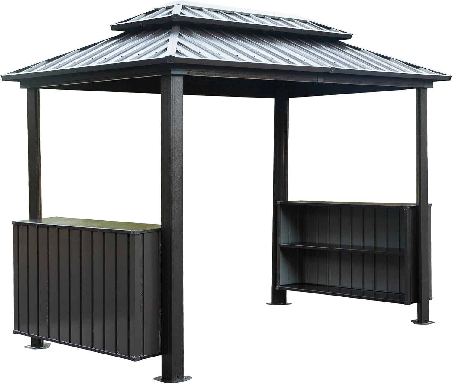 Aluminum Grill Gazebo with Double Roof & Shelves - Permanent Hardtop BBQ Shelter for Patio, Deck, Backyard, Outdoor Cooking,Flame (Gray, 6'x10' Classic Roof)
