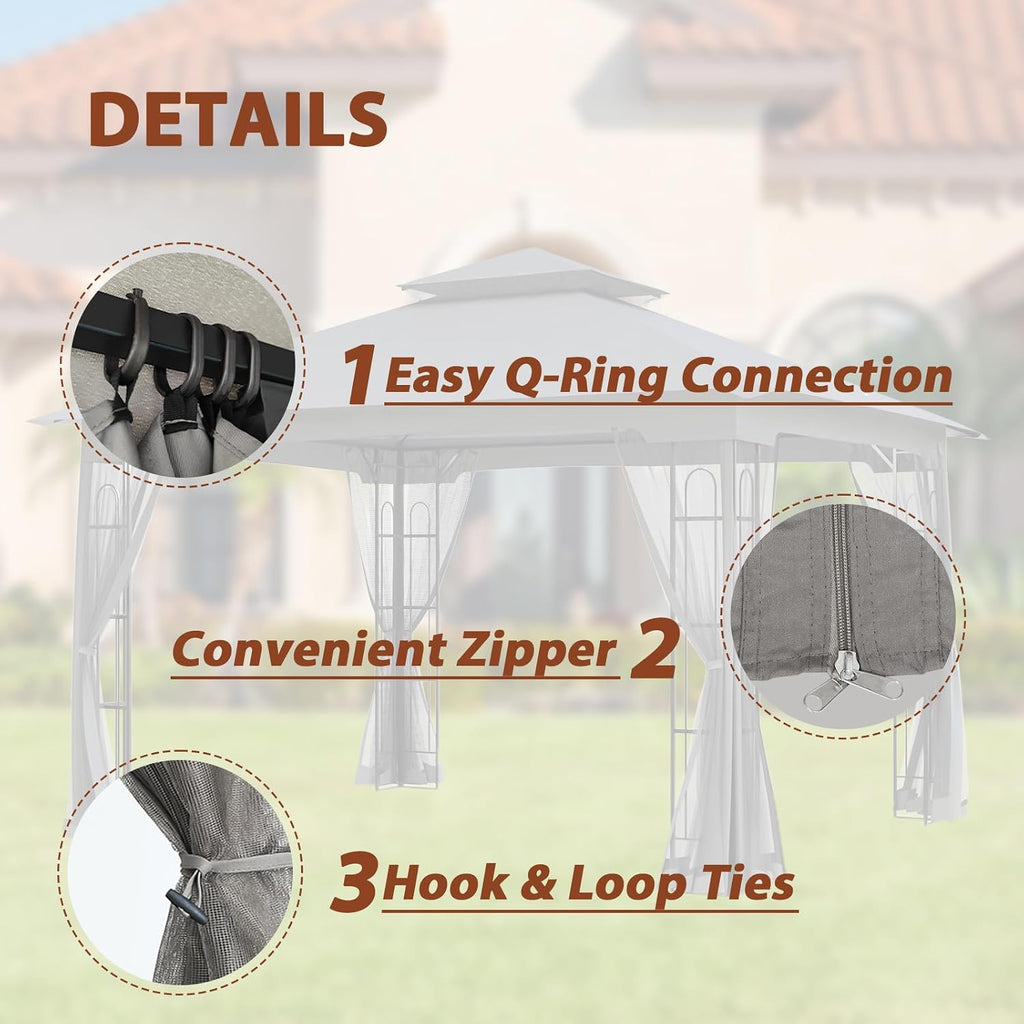 EAGLE PEAK Patio Gazebo with Mesh Netting 13x11 at Top 12x10 Footprint, Soft Top Outdoor Pavilion for Backyard, Deck, Lawn and Garden, Gray