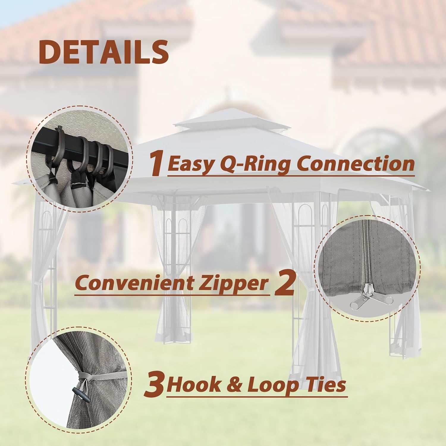 EAGLE PEAK Patio Gazebo with Mesh Netting 13x11 at Top 12x10 Footprint, Soft Top Outdoor Pavilion for Backyard, Deck, Lawn and Garden, Gray