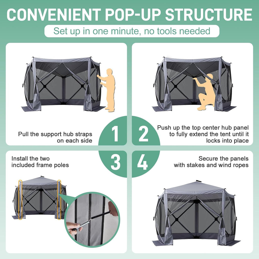 Outvita 10x10ft Instant Pop-Up Screen Tent - Outdoor Gazebo Canopy with Mosquito Netting & Carrying Bag - Versatile Pavilion Tent for Patios and Events