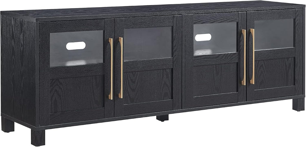 Henn&Hart TV Stand for TVs up to 75' with 2 Glass and Wood Split Panel Display Cabinets for Living Room, Family Room, or Office, Natural Black