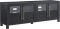 Henn&Hart TV Stand for TVs up to 75' with 2 Glass and Wood Split Panel Display Cabinets for Living Room, Family Room, or Office, Natural Black