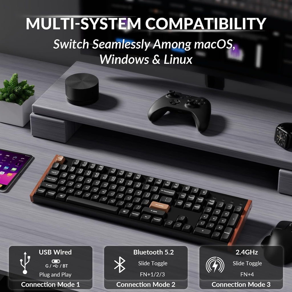 Keychron K10 HE QMK Wireless Gaming Custom Mechanical Keyboard, 2.4 GHz/Bluetooth/Wired Full-Size Hot-Swappable Programmable RGB Backlit Gateron Magnetic Switches for Mac Windows, Wood Frame-Black