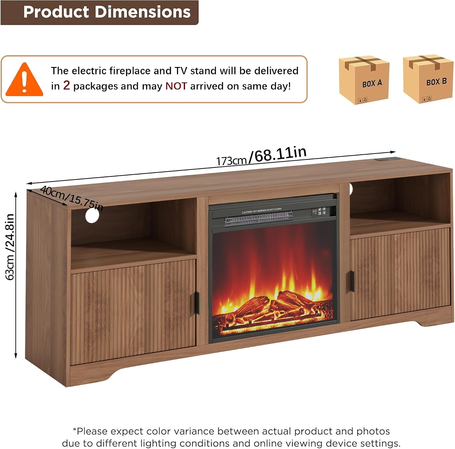 Fireplace TV Stand for Television up to 80 Inch,Entertainment Center with Adjustable Shelf,Mid-Century Modern Fluted TV Stand with 23' Electric Fireplace,Media Console for Living Room,Bedroom