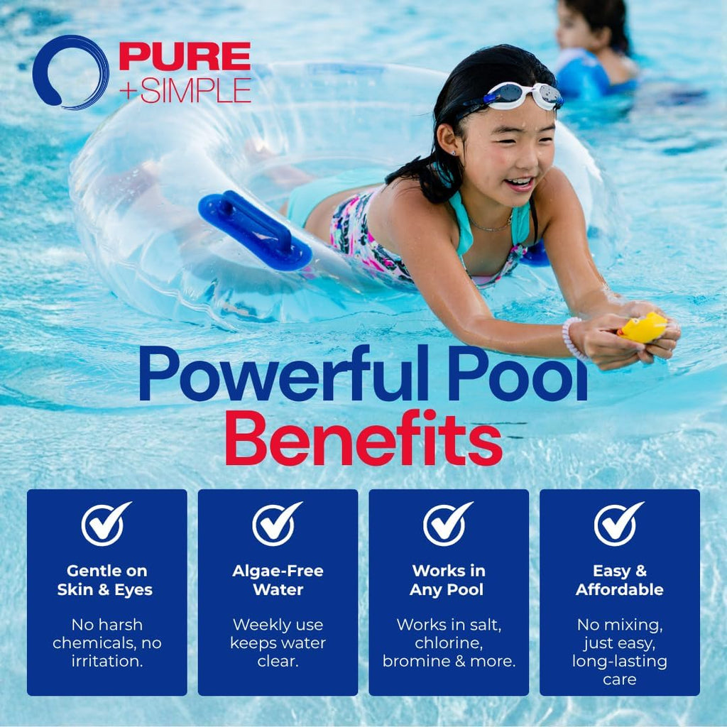 Pure + Simple All-in-One Pool Shock & Clarifier - Algaecide for Swimming Pools - Fast-Acting Once Weekly Treatment for In-Ground & Above-Ground Pools - Swim in 15 Minutes (25 lbs)