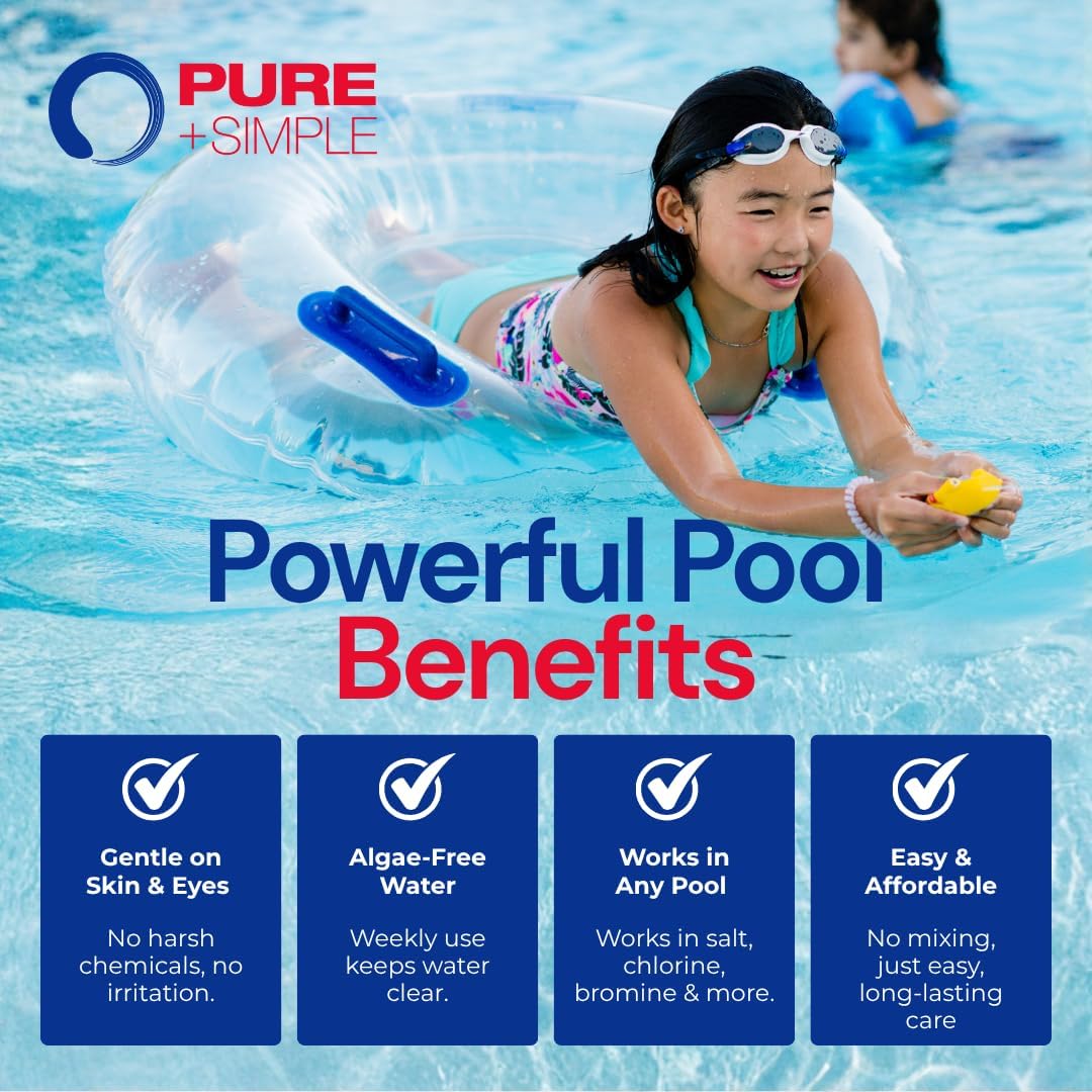 Pure + Simple All-in-One Pool Shock & Clarifier - Algaecide for Swimming Pools - Fast-Acting Once Weekly Treatment for In-Ground & Above-Ground Pools - Swim in 15 Minutes (25 lbs)