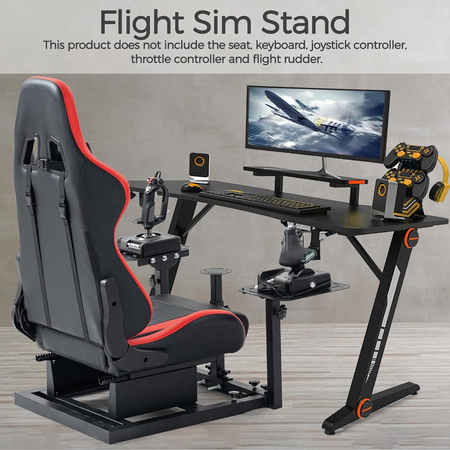 Marada Flight Racing Simulator Cockpit with Black Seat Fit for Thrustmaster A10C Hotas Warthog Adjustable Throttle,Joystick,Keyboard Not Included