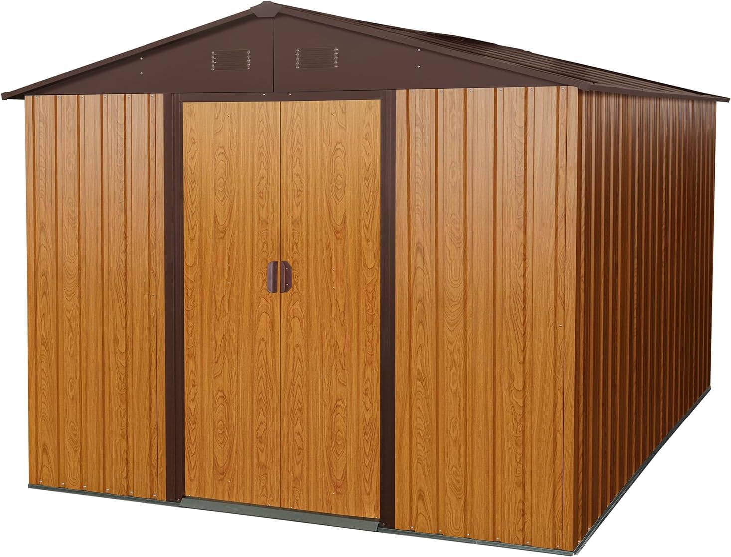 YOPTO 10×8 FT Outdoor Metal Storage Shed with Floor Base,Heavy Duty Garden Shed W/Integrated Punched Vents and Sliding Doors & Padlock,Large Waterproof Storage House for Backyard,Lawn,Coffee