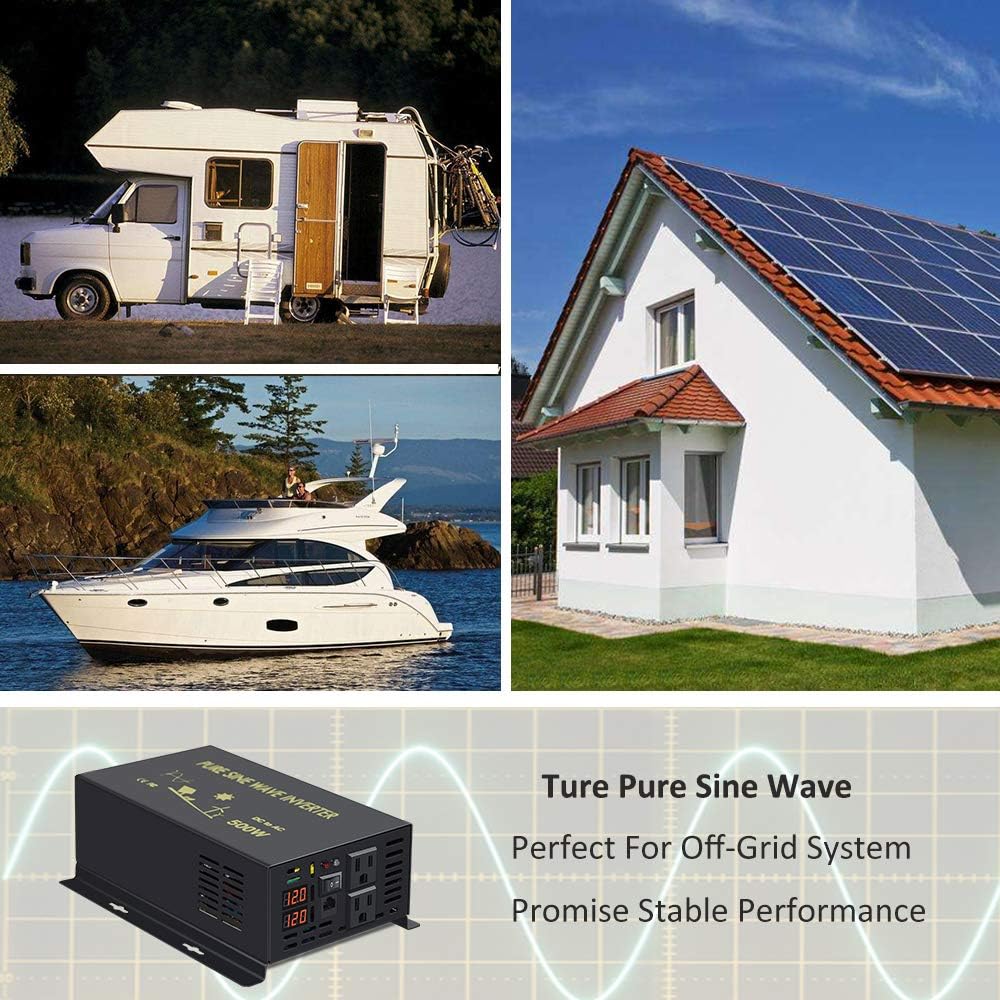 WZRELB 500W 12V 120V Pure Sine Wave Power Inverter with 2 AC Outlets Wired Remote Control (RBP-50012WR)
