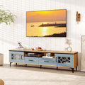 Giantex Wood TV Stand for TVs up to 80', Modern Entertainment Center with Storage Drawers, Side Cabinets, Wood Television Stands, Media TV Console Table for Living Room Bedroom (Oak & Bluish Gray)