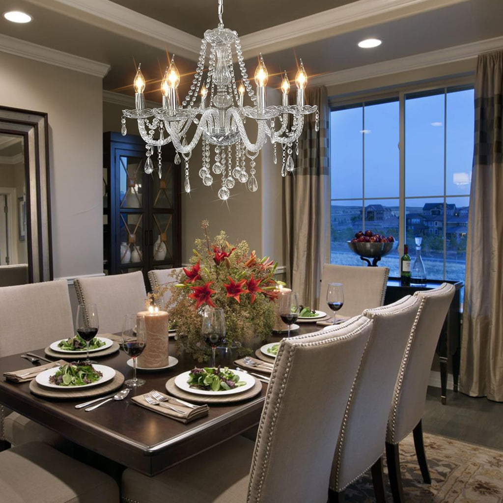 Crystal Chandeliers Candle Chandeliers Contemporary Elegant 8 Lights Dining Room Light Fixture LED Chandeliers Pendant Celing Lamp for Living Room, Bedroom, Gazebo