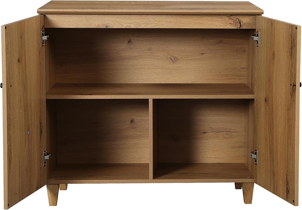 WAMPAT TV Stand Cabinets for 85+ Inches TVs, 2-in-1 Wood Media Console Table with 2 Doors and 6 Drawers, Modern Highboy Entertainment Center with Storage for Living Room Bedroom, Oak Brown