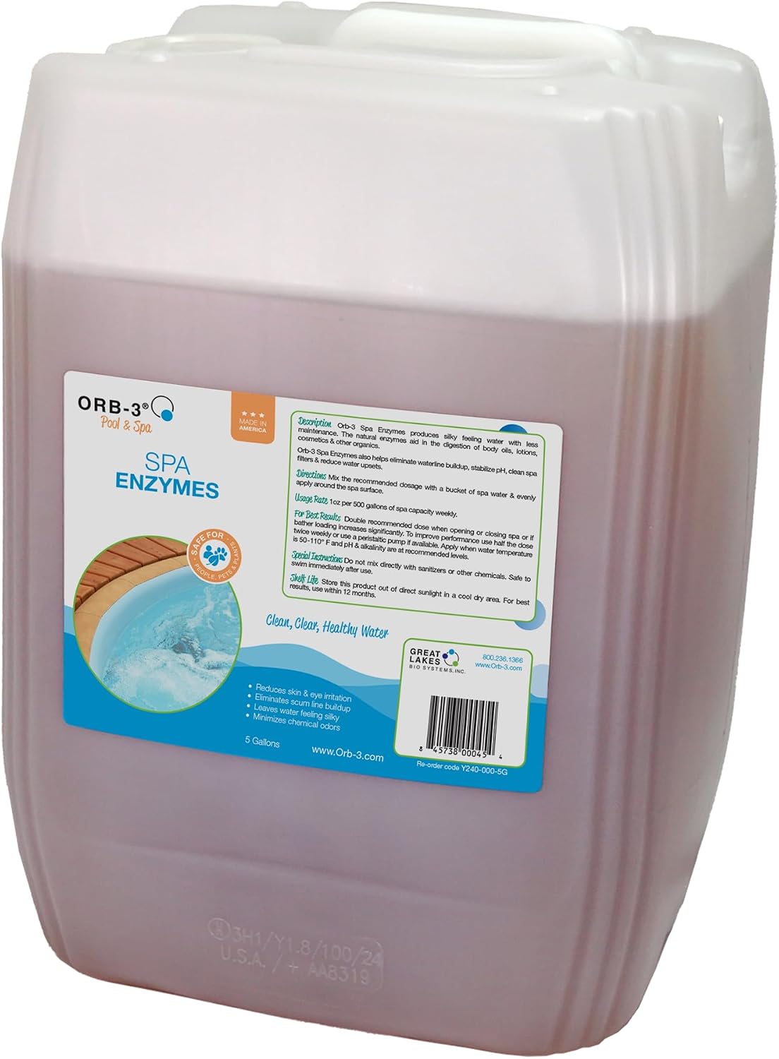 Orb-3 Y240-000-5G Spa Enzymes for Maintenance, 5-Gallon Pail