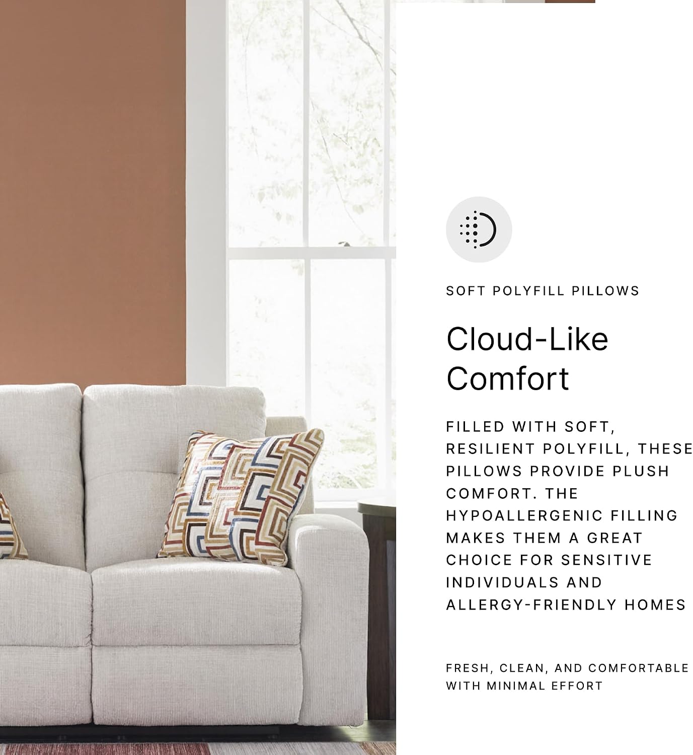 Signature Design by Ashley Danum Modern Tufted Manual Reclining Loveseat with 2 Accent Pillows, Beige