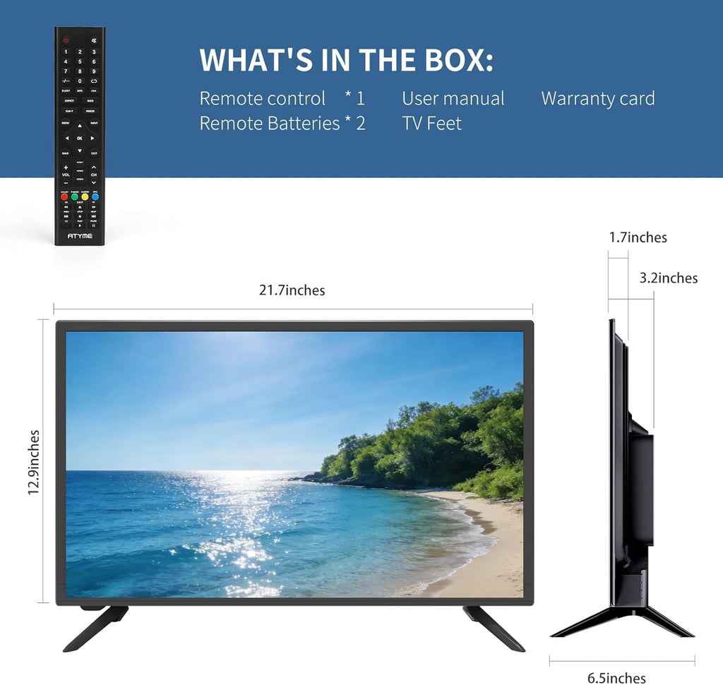 ATYME 24-inch Class 60Hz 720p HD LED TV Flat Screen Television, 24' Class, Small Flat Screen Television, LED HDTV with 1*USB 2* HDMI 1*VGA ARC Connection 240AH5HD