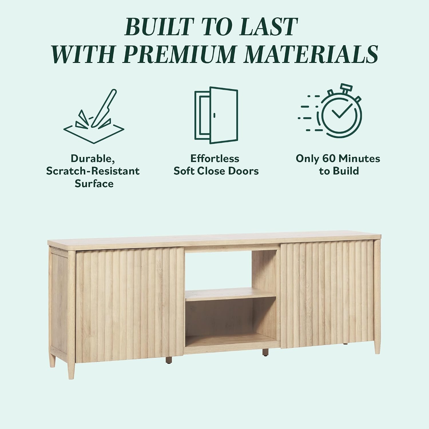 Walker Edison Scandinavian Reeded TV Stand with Open Storage for up to 80' TV Coastal Oak