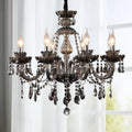 Luxurious Smoky Gray Crystal Chandelier for Living Room, Antique 6-Lights Teardrop Candle Chandelier Pendant Ceiling Lighting Fixture for Kitchen Dinner Party Closet Entryway of CRYSTOP