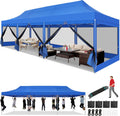 COBIZI 10x30 Heavy Duty Pop Up Canopy with 8 Mosquito Netting Wall, Easy Set Up Commercial Gazebo Party Tent, Outdoor Instant Screen Canopy for Backyard, Patio, Garden, Blue