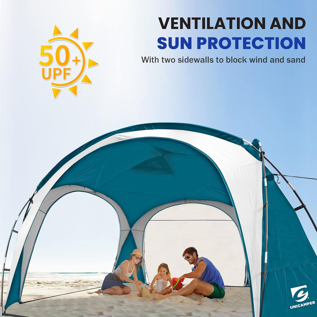 UNICAMPER Beach Tent 12 X 12ft Large UPF50+ Pop Up Canopy with 2-Pcs Side Wall