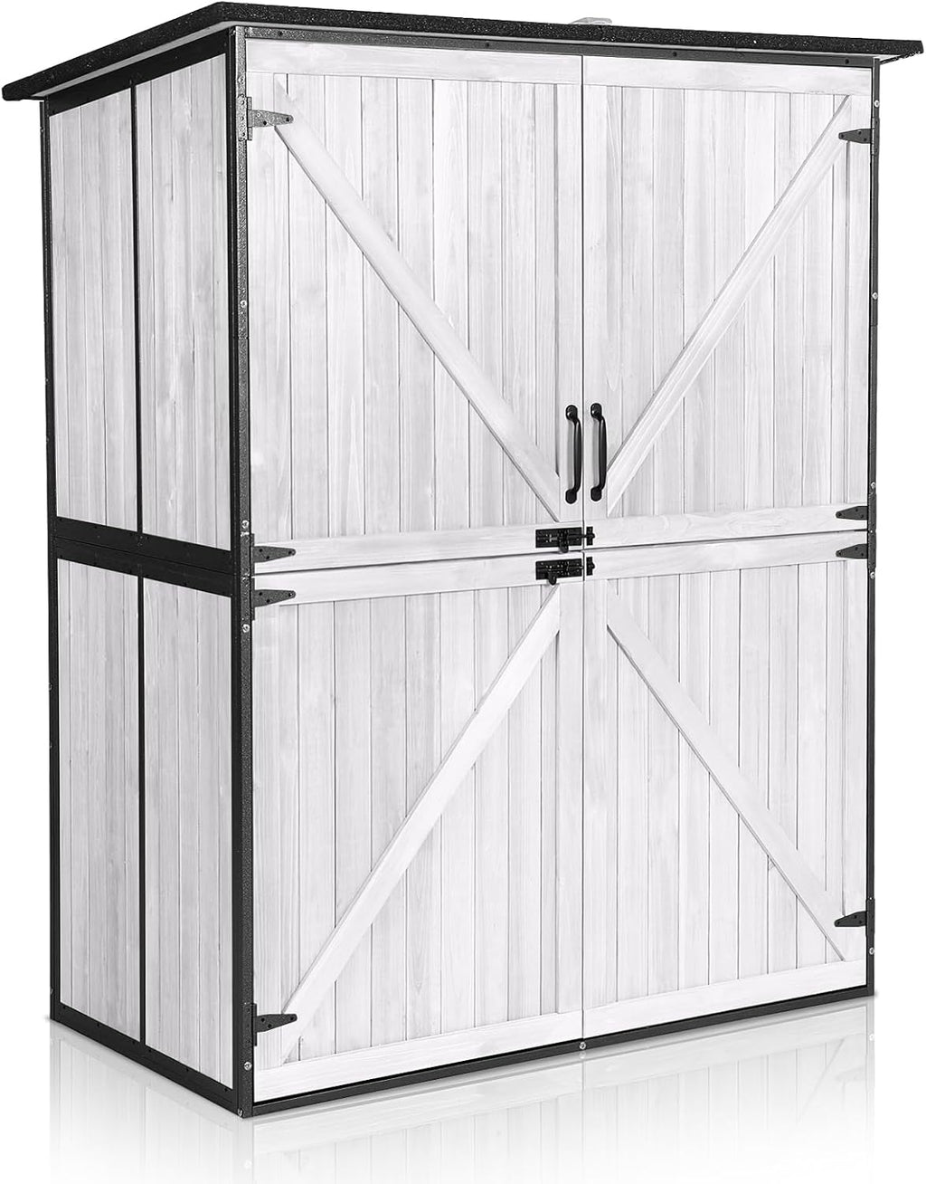 Outdoor Storage Shed with Floor - Waterproof Natural Fir Cabinet with Adjustable Shelves and Double Lock for Anti-Theft - Suitable for Storing Garden Tools and Household Debris (Off-White)