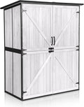 Outdoor Storage Shed with Floor - Waterproof Natural Fir Cabinet with Adjustable Shelves and Double Lock for Anti-Theft - Suitable for Storing Garden Tools and Household Debris (Off-White)